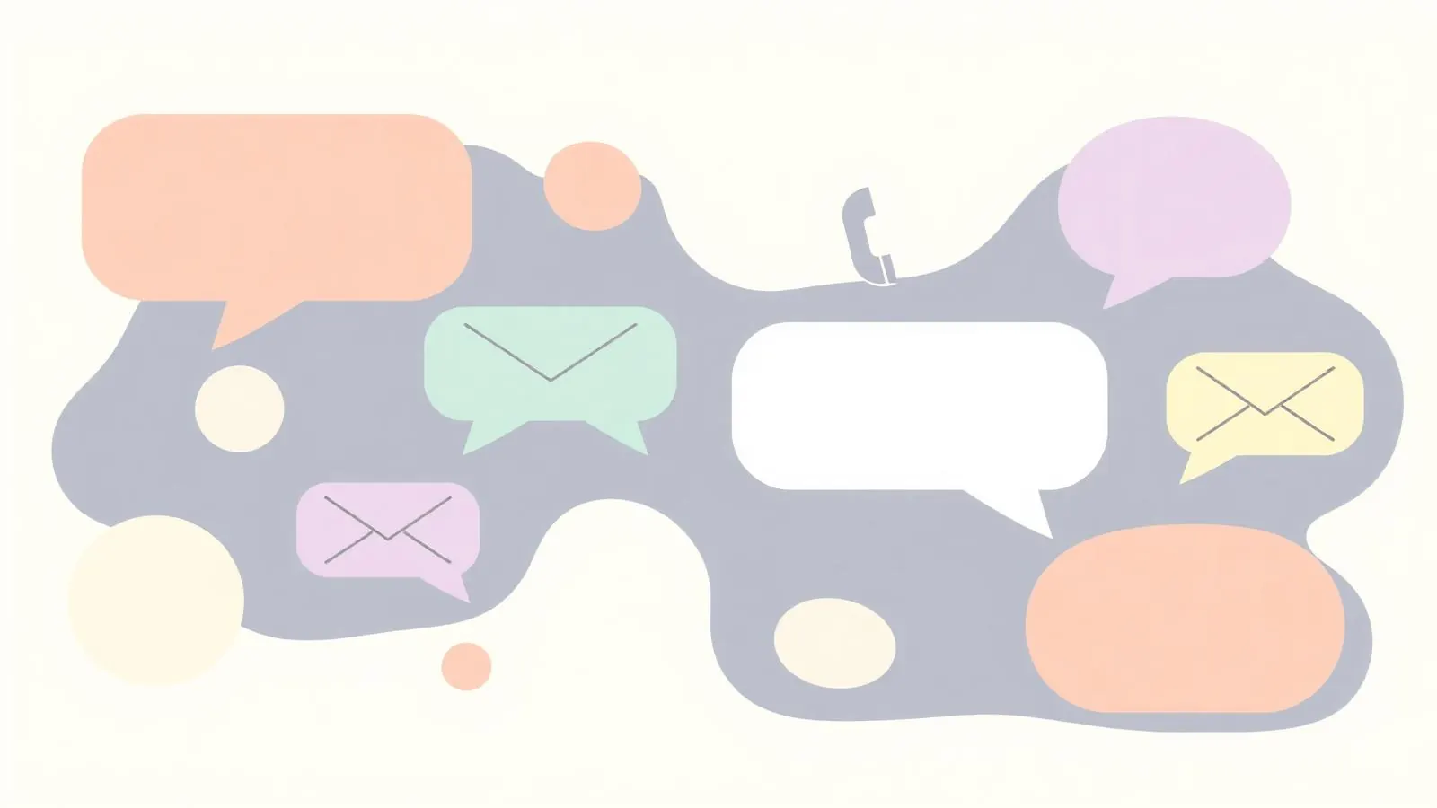 Ilustração pastel com balões de conversa representando contato